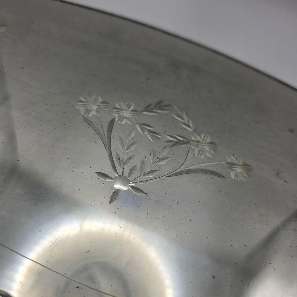 Vintage Art Deco Mirrored Vanity Tray Etched Floral Glass Handles Rosette Detail